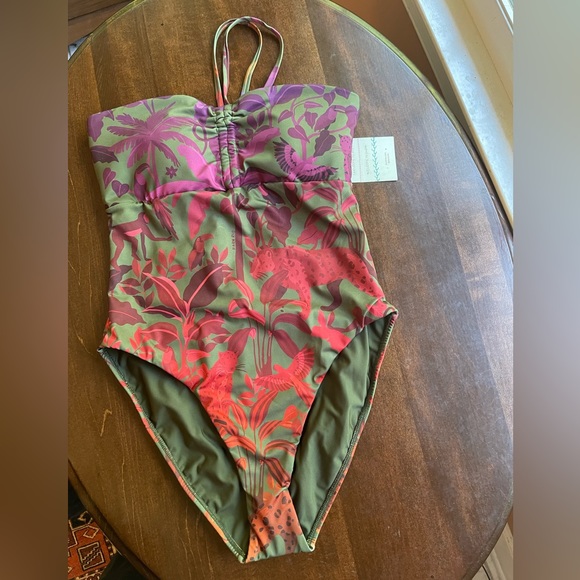 Farm Rio NWT Sz SM Brazilian design Halter one -piece swimsuit; jungle pattern. - Picture 5 of 13